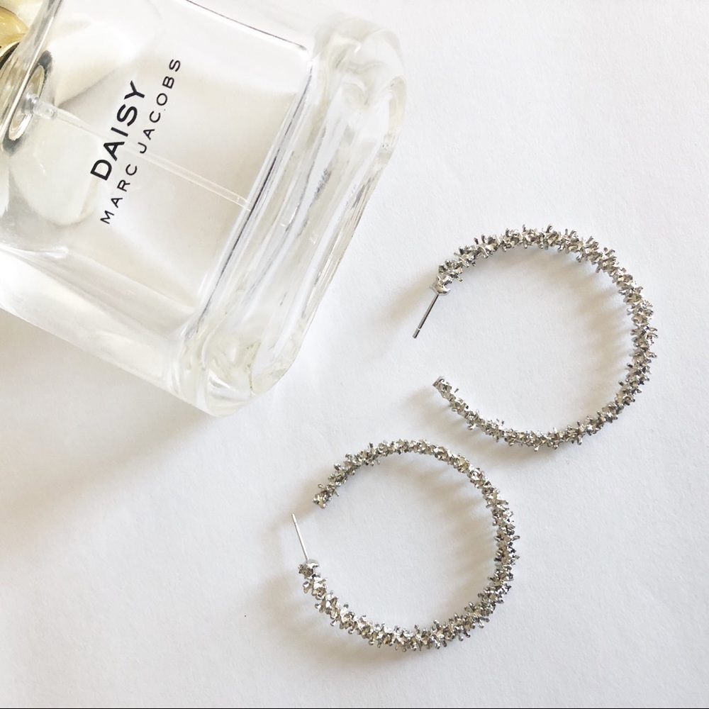 Silver Toned Geometric Flower Hoop Earrings - Picture 3 of 5